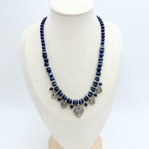 Avon Blue Glass Cat's Eye SilvertoneBeaded Choker Necklace